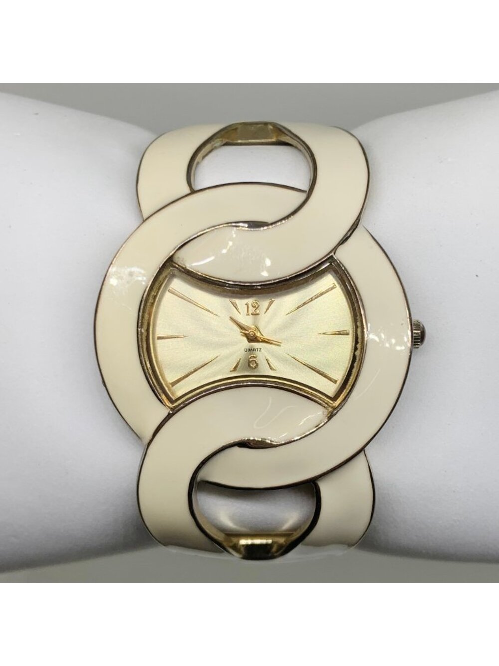 Geneva women’s cuff bracelet watch gold beige tone 37mm quartz analog bracelet